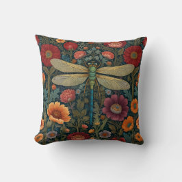 Elegant art nouveau Autumn floral Dragonfly Kudde