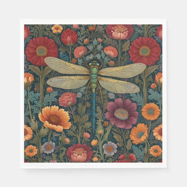 Elegant art nouveau Autumn floral Dragonfly Pappersservett (Framsidan)