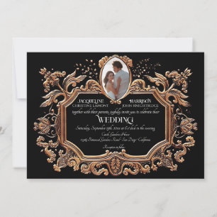 Elegant Art nouveau Black and White Photo Bröllop Inbjudningar