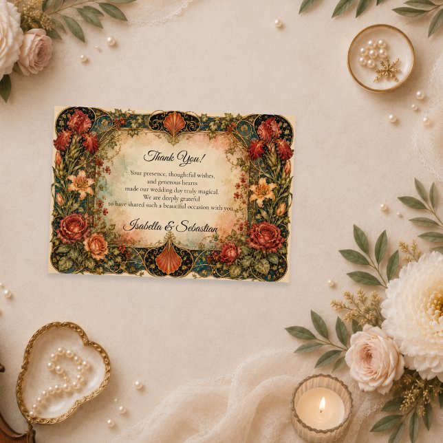 Elegant Art Nouveau Blommig Bröllop Tack Kort (Skapare uppladdad)
