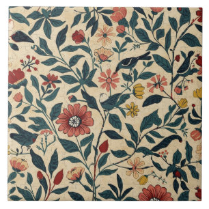 Elegant Art Nouveau Blommig Fågel Vintage Botanisk Kakelplatta