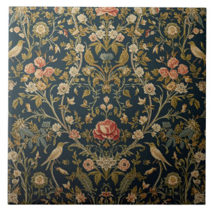 Elegant Art Nouveau Blommig Fågel Vintage Botanisk Kakelplatta