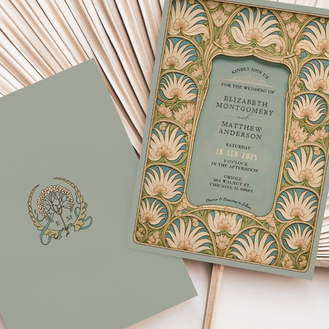 Elegant Art nouveau Blommigt Bröllop Inbjudningar (Skapare uppladdad)