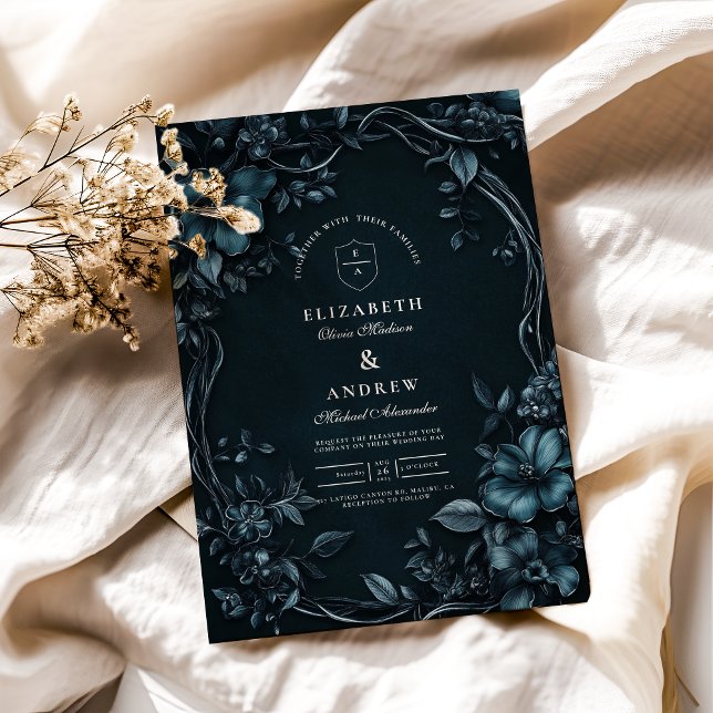 Elegant Art nouveau Blommigt Halloween Bröllop Inbjudningar (Skapare uppladdad)