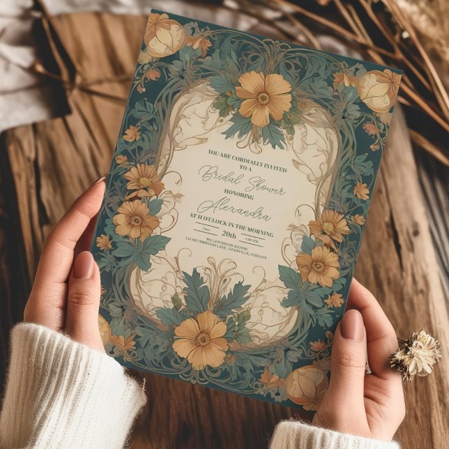 Elegant Art nouveau Blommigt Möhippa Inbjudningar (Skapare uppladdad)