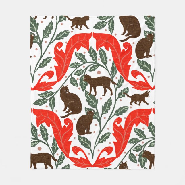 Elegant Art nouveau Blue Black Cat-Whimsical Fleecefilt (Framsidan)