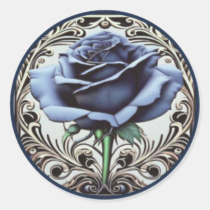 Elegant Art nouveau Blue Ro Design Runt Klistermärke
