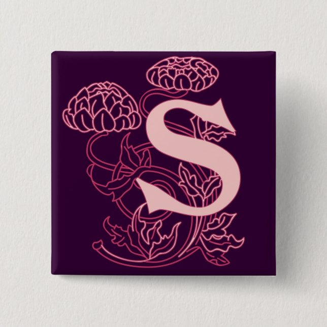 Elegant Art Nouveau-bokstav S monogram blom-  Knapp (Framsida)