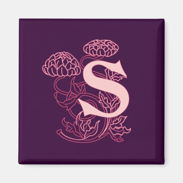 Elegant Art Nouveau-bokstav S monogram blom-  Magnet (Framsidan)
