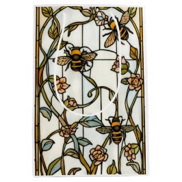 Elegant art nouveau botanical  bee stain glass