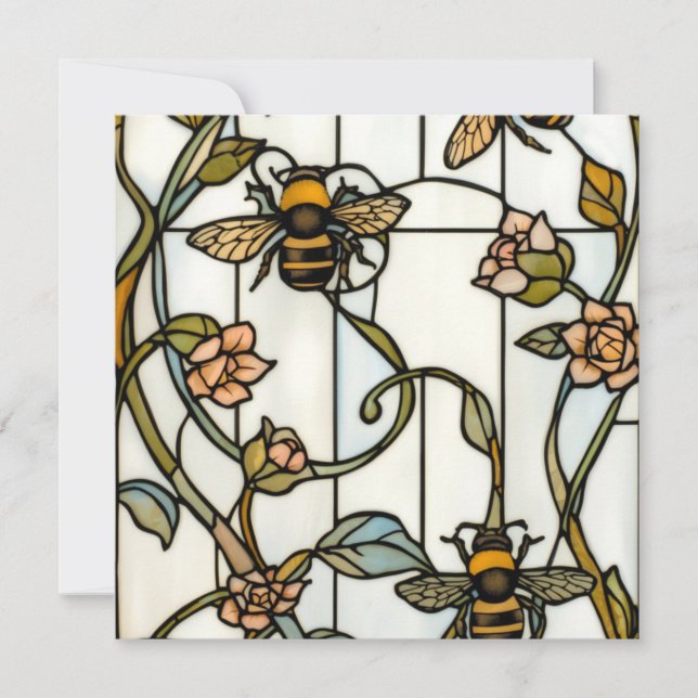 Elegant art nouveau botanical  bee stain glass inbjudningar (Framsida)