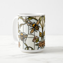 Elegant art nouveau botanical  bee stain glass kaffemugg