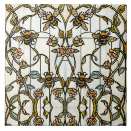 Elegant art nouveau botanical  bee stain glass kakelplatta