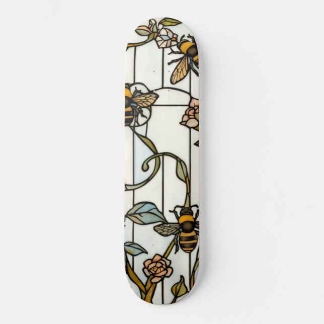 Elegant art nouveau botanical  bee stain glass mini skateboard bräda 18,5 cm (Framsida)