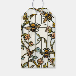 Elegant art nouveau botanical  bee stain glass presentetikett