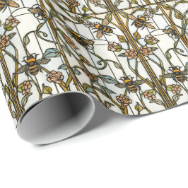 Elegant art nouveau botanical  bee stain glass presentpapper
