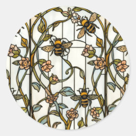 Elegant art nouveau botanical  bee stain glass runt klistermärke