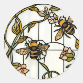 Elegant art nouveau botanical  bee stain glass runt klistermärke