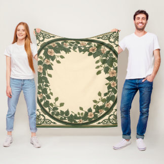 Elegant Art Nouveau Botanisk Blommig Krans Flanell Fleecefilt
