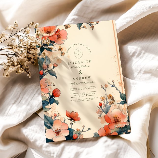 Elegant Art Nouveau bröllop med blommor Inbjudningar (Skapare uppladdad)
