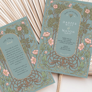 Elegant Art Nouveau Bröllop med Liliapinn Inbjudningar