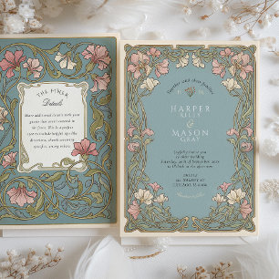 Elegant Art Nouveau Bröllop med Pinlilja Inbjudningar