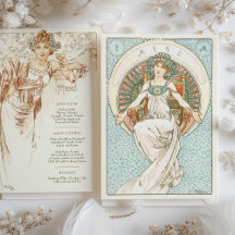 Elegant Art nouveau Bröllop Middag Menu Mucha