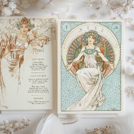 Elegant Art nouveau Bröllop Middag Menu Mucha Inbjudningar