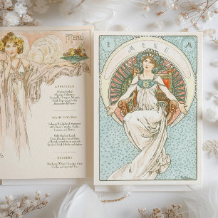 Elegant Art nouveau Bröllop Middag Menu Mucha Inbjudningar