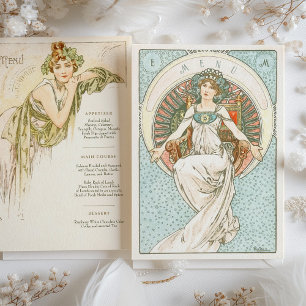 Elegant Art nouveau Bröllop Middag Menu Mucha Inbjudningar