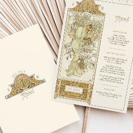 Elegant Art nouveau Bröllop Middag Menu Mucha Inbjudningar