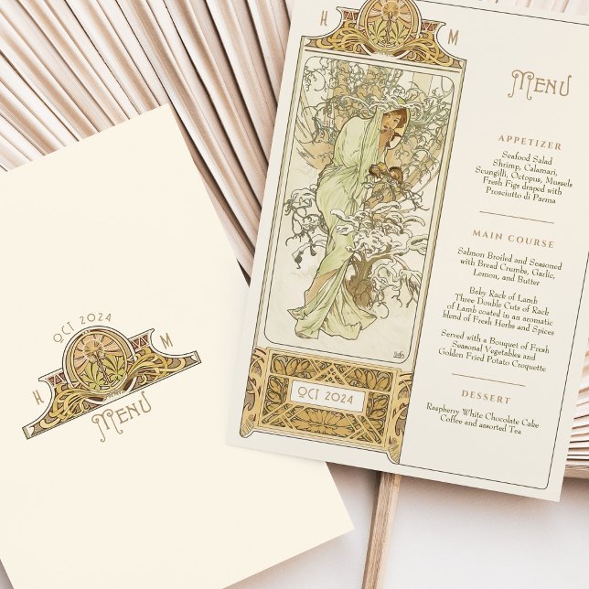 Elegant Art nouveau Bröllop Middag Menu Mucha Inbjudningar (Skapare uppladdad)