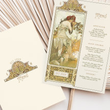 Elegant Art nouveau Bröllop Middag Menu Mucha