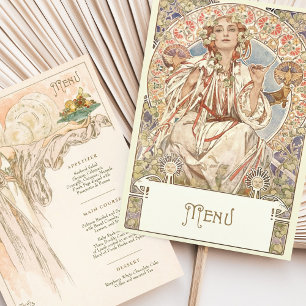 Elegant Art nouveau Bröllop Middag Menu Mucha Inbjudningar