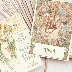 Elegant Art nouveau Bröllop Middag Menu Mucha Inbjudningar