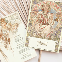 Elegant Art nouveau Bröllop Middag Menu Mucha