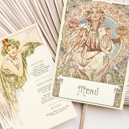 Elegant Art nouveau Bröllop Middag Menu Mucha Inbjudningar