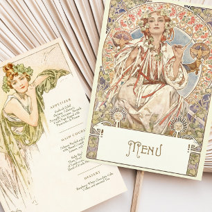 Elegant Art nouveau Bröllop Middag Menu Mucha Inbjudningar