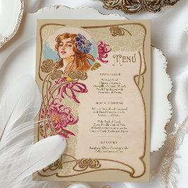 Elegant Art nouveau Bröllop Midmeny Blommigt Inbjudningar