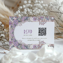 Elegant Art nouveau-Bröllop OSA-kort med QR-kod Inbjudningar