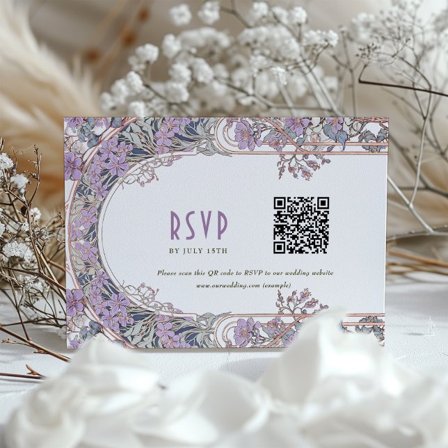 Elegant Art nouveau-Bröllop OSA-kort med QR-kod Inbjudningar (Skapare uppladdad)