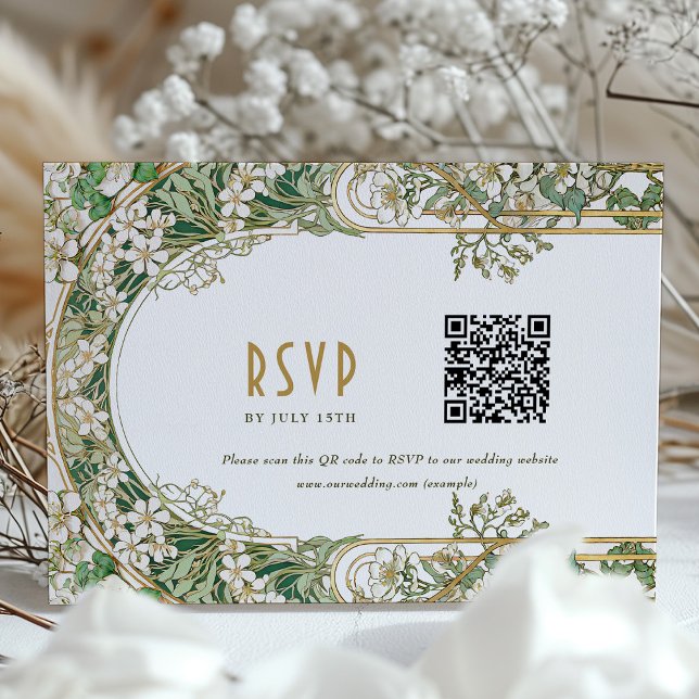 Elegant Art nouveau-Bröllop OSA-kort med QR-kod Inbjudningar (Skapare uppladdad)