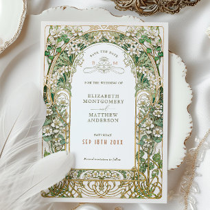 Elegant Art nouveau Bröllop spara datum-kort Inbjudningar