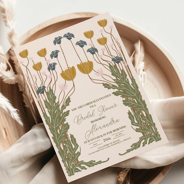 Elegant Art Nouveau Bröllopsdusch med blommotiv Inbjudningar (Skapare uppladdad)