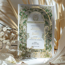 Elegant Art Nouveau bröllopsinbjudan guld folie