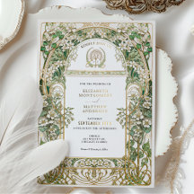 Elegant Art Nouveau bröllopsinbjudan guld folie