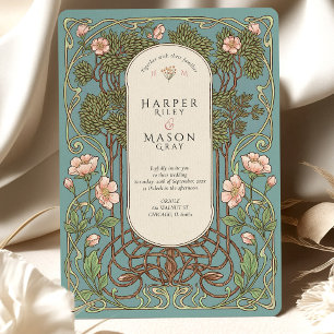Elegant Art Nouveau Bröllopslilja Bröllop Inbjudningar