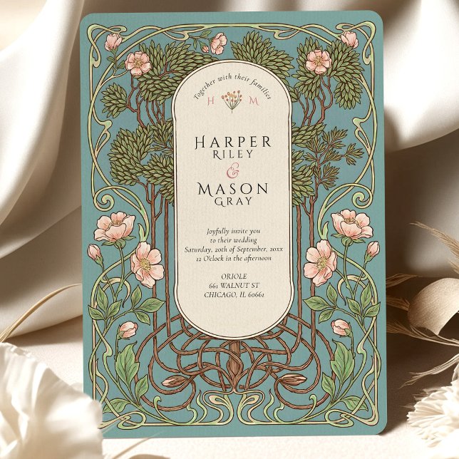 Elegant Art Nouveau Bröllopslilja Bröllop Inbjudningar (Skapare uppladdad)