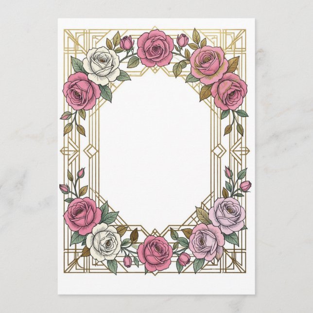 Elegant Art Nouveau bröllopsros ram gräns Meny (Framsida)