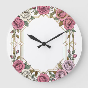 Elegant Art Nouveau bröllopsros ram gräns Stor Klocka